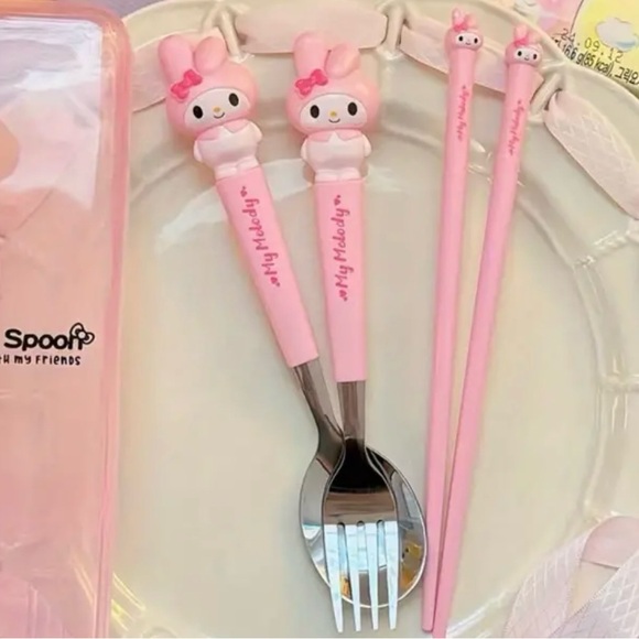 Sanrio Other - Sanrio My Melody 3pcs Stainless Steel Cutlery Set Portable Fork, Spoon & Ch…